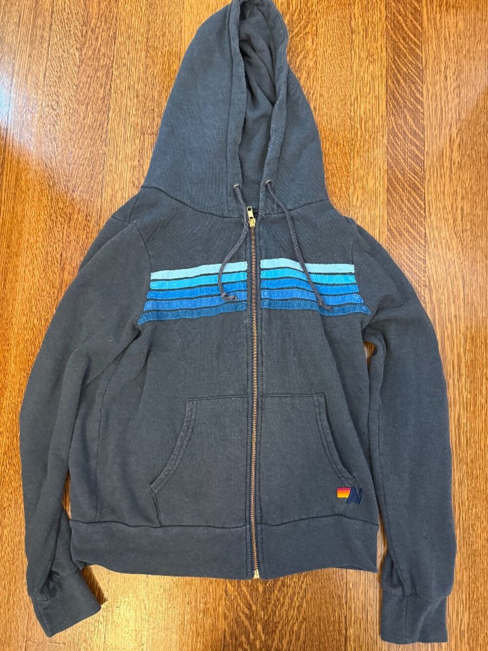 Aviator nation zip up black with blue stripes
